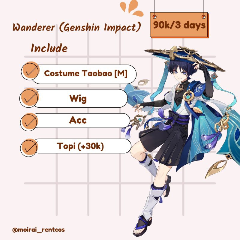 RENTAL COSTUME COSPLAY WANDERER GENSHIN IMPACT