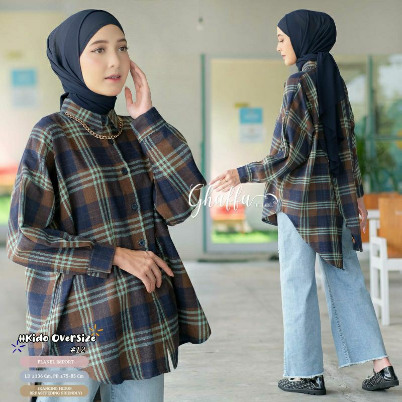 GHAFFA THE LABEL Kido blouse oversize flanel kotak kotak ld 136 jumbo xxl blouse kekinian busui frie