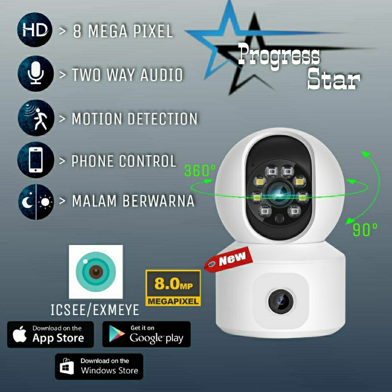 New Ip Camera Icsee 8MP Cctv Auto Tracking Dual Lens Cctv Wireless