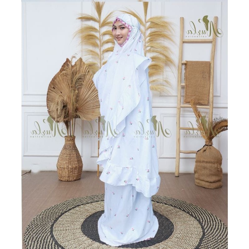 Mukena Potongan Dewasa Bordir Setelan Set Bawahan Rok Motif Tabur
