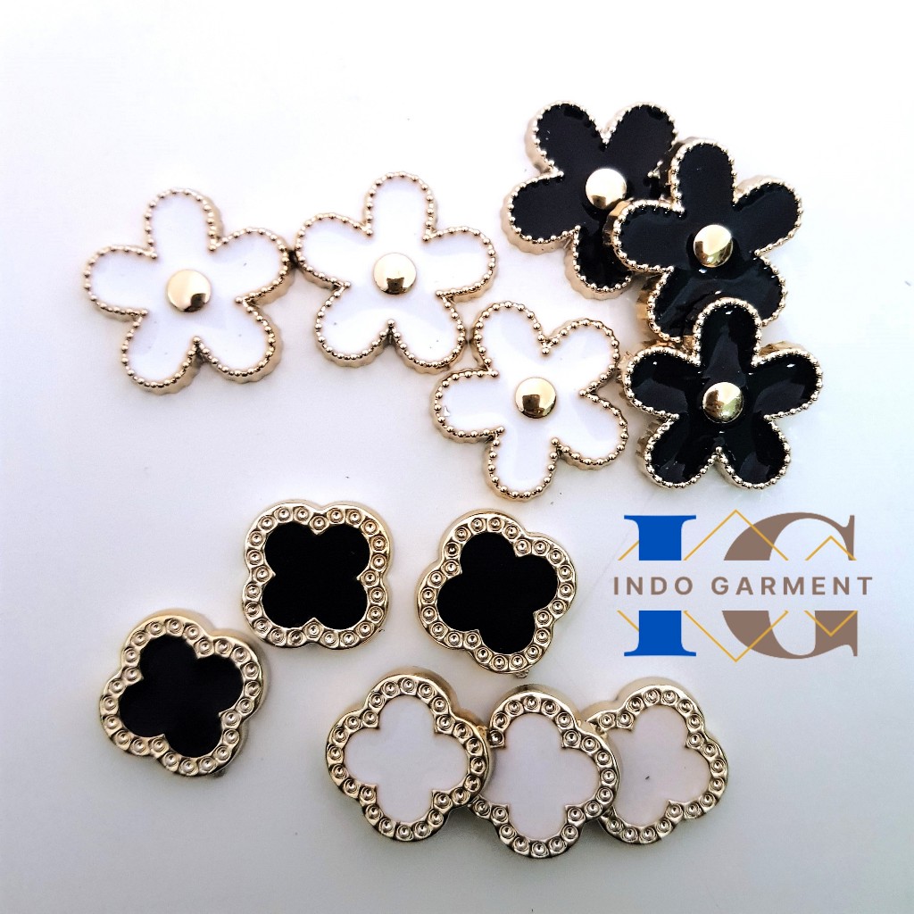 [100pcs] Aplikasi Baju Tempel Bunga Hitam Putih - Hiasan Baju Tempel Aksesoris Pakaian - Patch Bunga