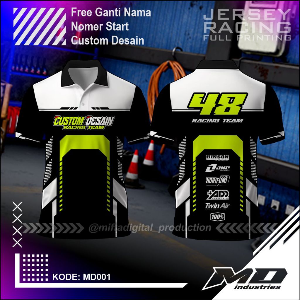 Baju Racing Full Printing Desain Bebas - Baju Racing Printing