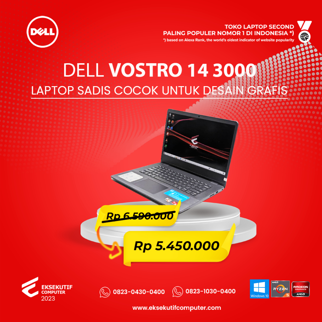 LAPTOP COCOK KULIAH DESAIN GRAFIS DELL VOSTRO 14 3000 RAM 8GB SSD 512GB AMD RADEON GRAPHICS VRAM 2GB
