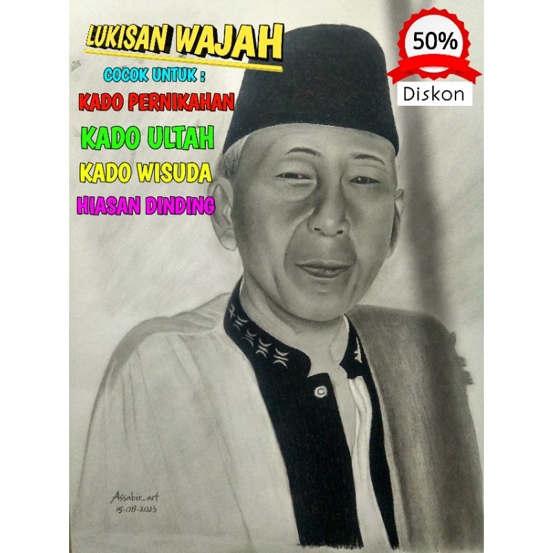 GAMBAR WAJAH REALISTIS/ SKETSA WAJAH/ KADO ULTAH/ HIASAN DINDING