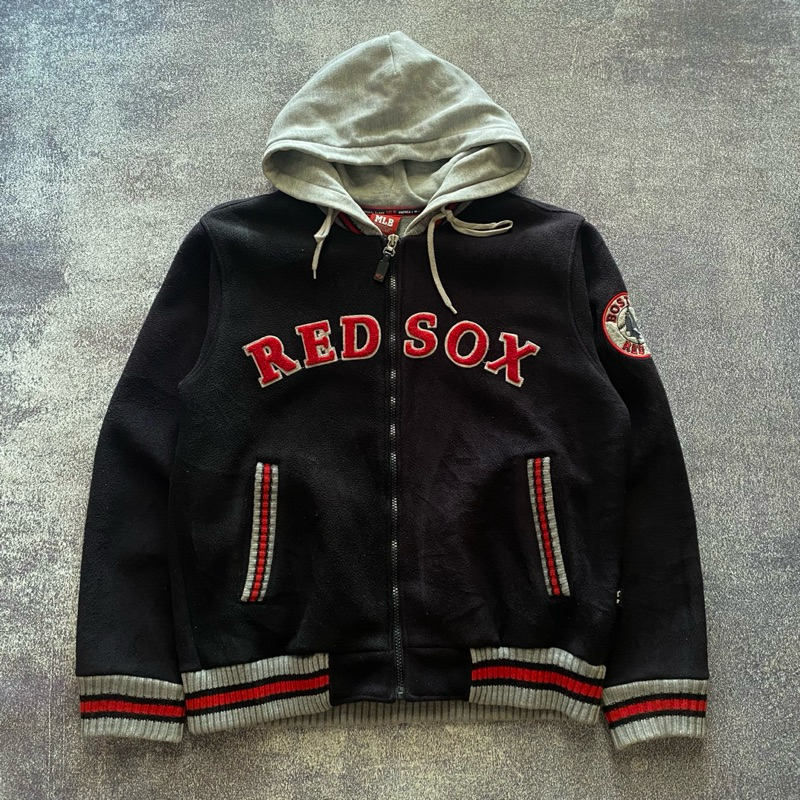 Varsity Jaket Hoodie Zipper MLB Redsox Full Tag Second Original