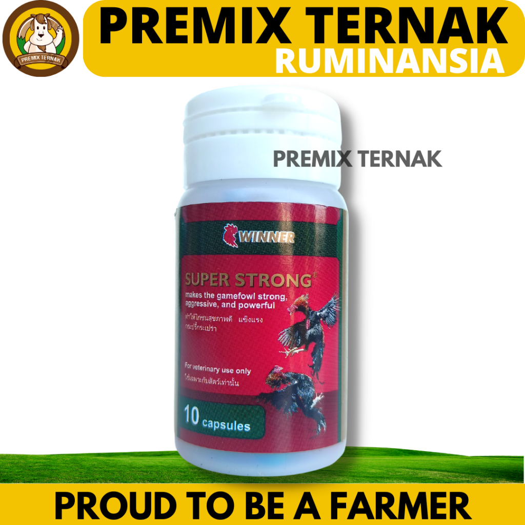 SUPER STRONG 10 KAPSUL (1BOTOL) - Vitamin Ayam Aduan - Jamu Ayam Aduan Laga Tarung Bangkok - Supleme