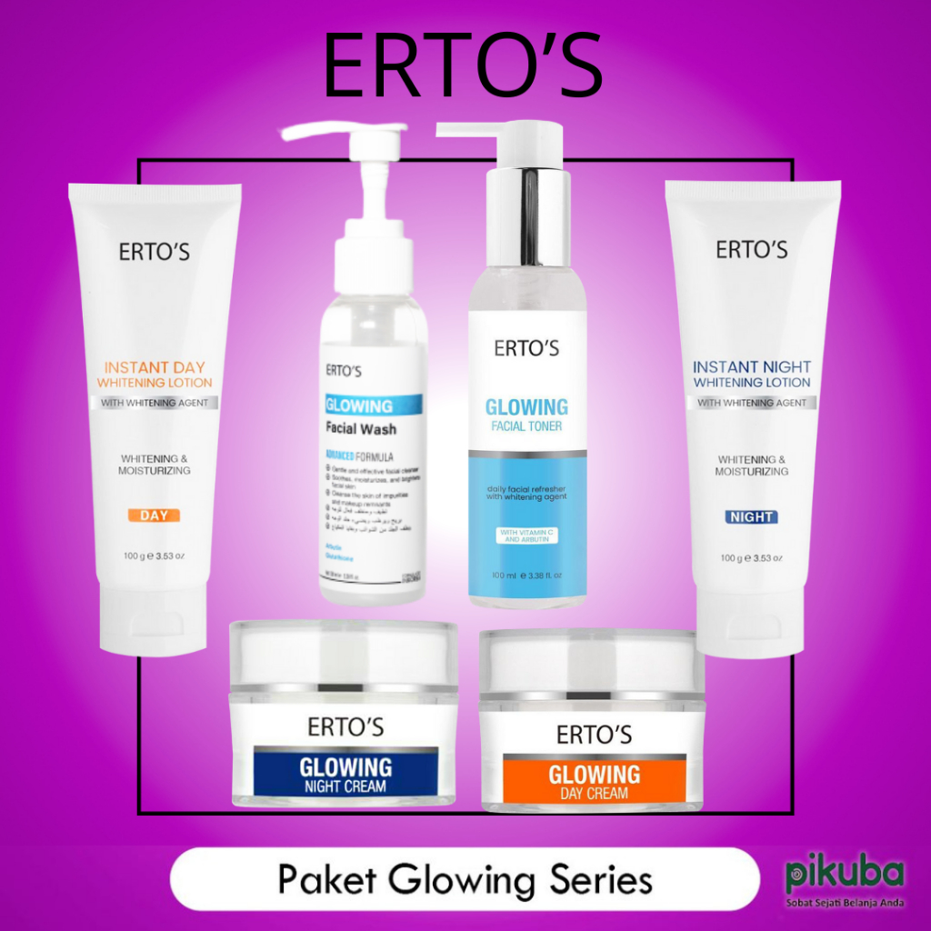 Ertos Glowing Perawatan Wajah Skincare Lengkap 6in1 (Glowing Day,Night,F.Wash,Toner,Lotion day,night