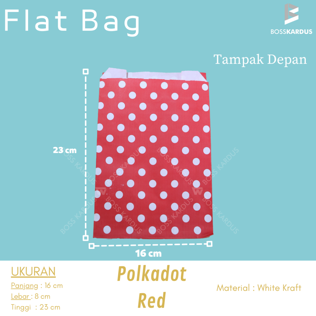 

1 pak isi 50pcs!! Kantong Flat/ Kantong Kertas Merah Polkadot 16x8x23 cm