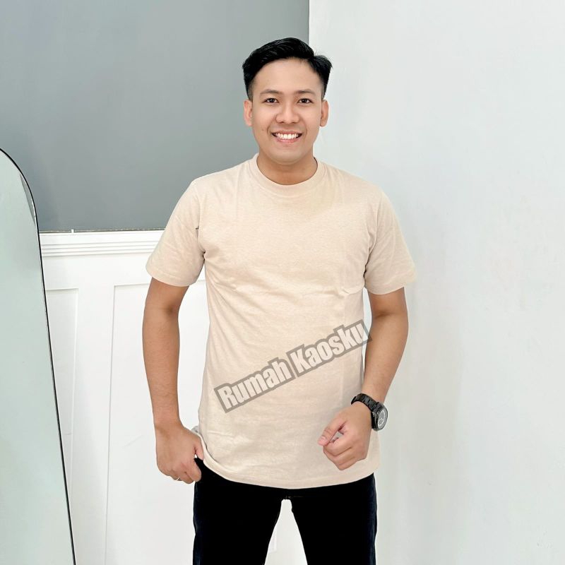 KAOS POLOS PENDEK COTTON COMBED 30S REAKTIF WARNA SOLID UNISEX PRIA DAN WANITA DISTRO Cream