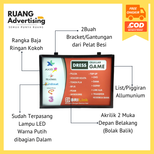 [BISA COD][SATU HARI JADI] NEON BOX AKRILIK 2 SISI MINIMALIS | NEON BOX PLANG NAMA KONTER | NEON BOX