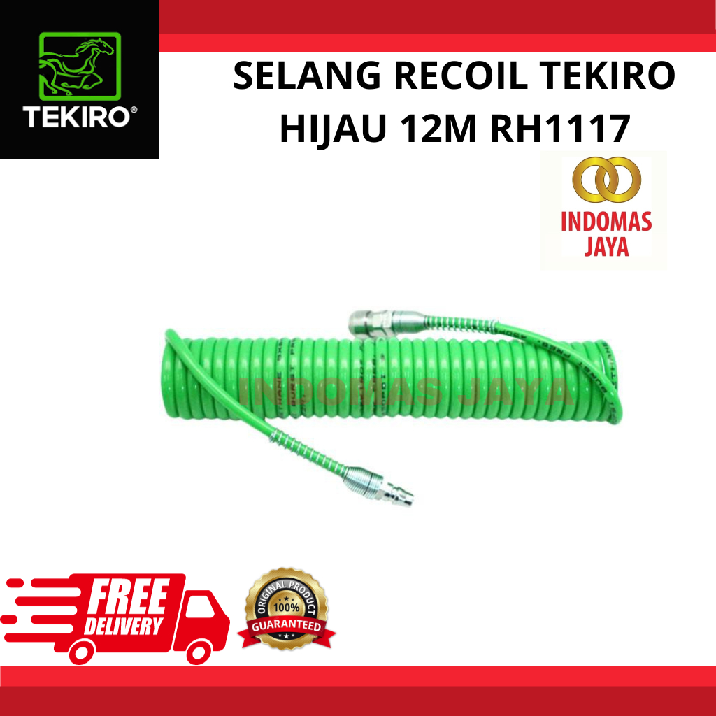 TEKIRO RECOIL HOSE 12 METER HIJAU WITH SPRING /SELANG SEPIRAL / TOOLS - ALAT PERKAKAS TEKIRO SELANG 
