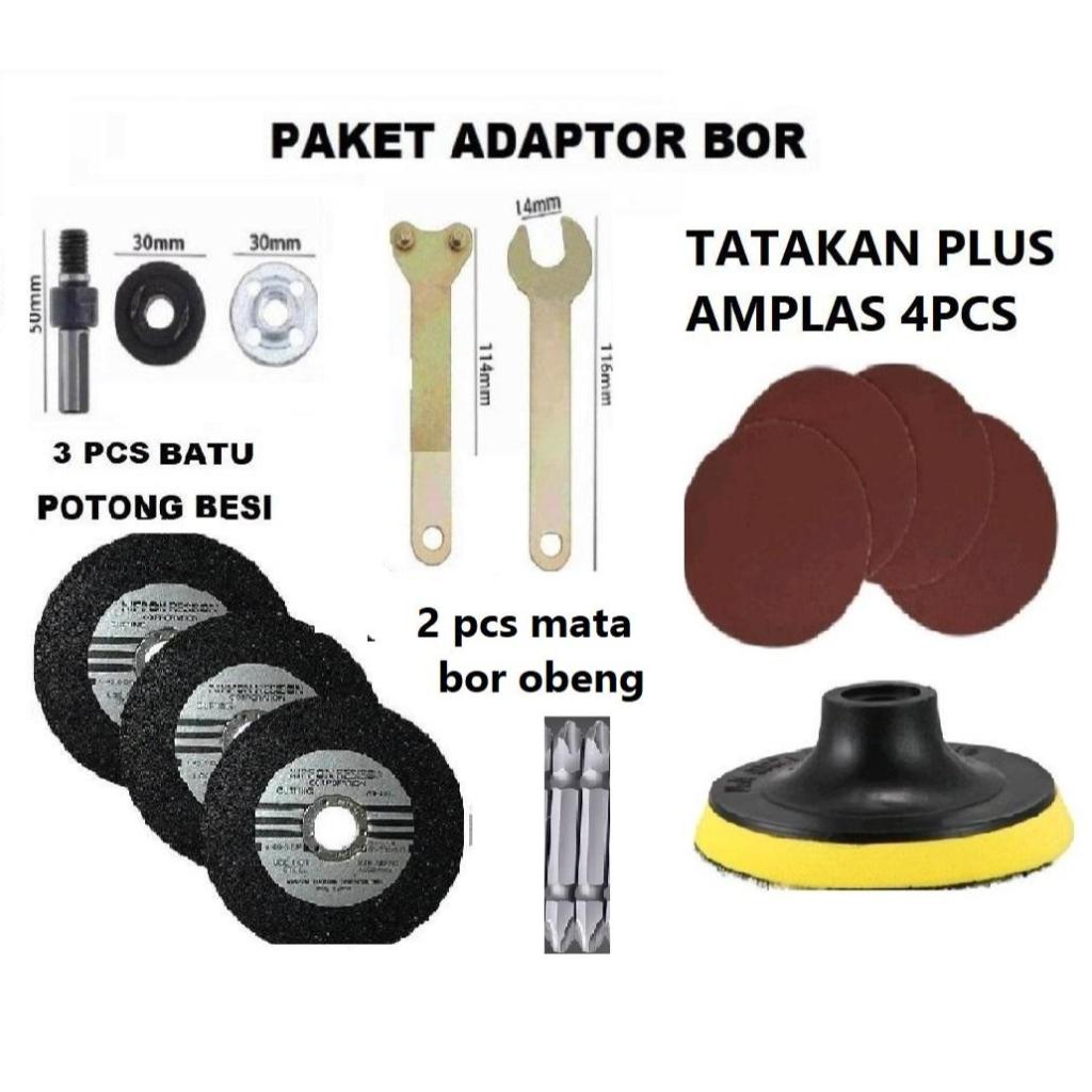 Adaptor bor ke gerinda paket lengkap potong poles amplas