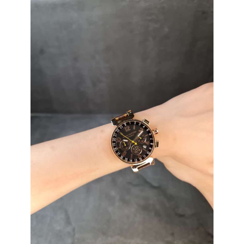 jam tangan Louis Vuitton cup tambour monogram 28 My LV Leather strap watch Rare item jarang orang pu