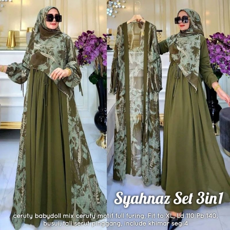 ✔COD BISA CHAT DULU ❤ SYAHNAZ SET 3 IN 1 GAMIS BUSUAI MOTIF KOMBI OUTHER KEKINIAN