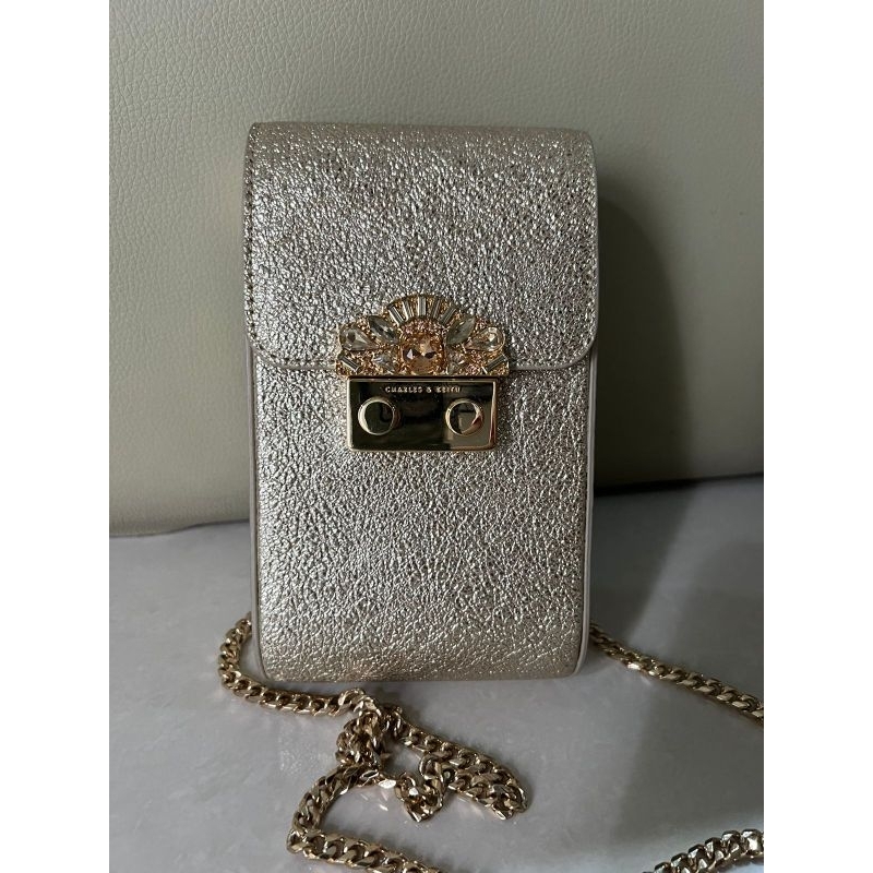 Charles Keith phone bag glittery gold