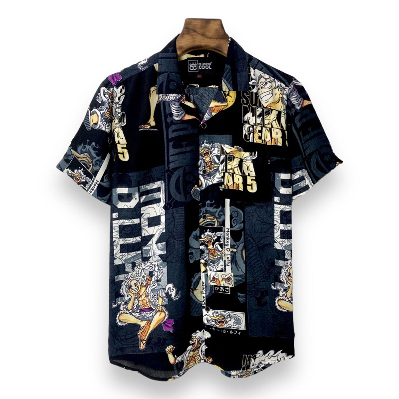 Clustercool Kemeja Pria Motif Vintage Pantai Hawaii One Piece Gear 5