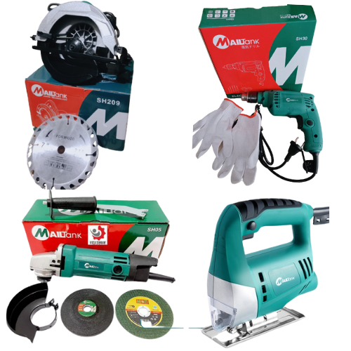 Paket 4 item Circular saw 7inch+Gerinda 4inch Mailtank+Mesin Jigsaw + Mesin Bor 10mmm Bonus Mata dan