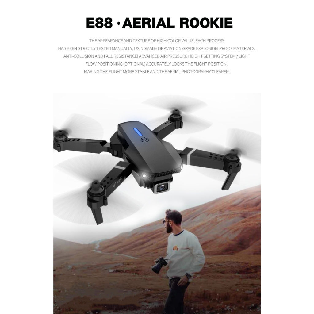 Smart Drone E88 Pro/E99 Pro 4k HD Dual Camera Shoot Original Indoor Outdoor Drone Murah Mini Dengan Kamera HD Drone WiFi FPV Dual Kamera Drone 4K Kamera HD Posisi Visual Drone Pro Shoot Murah Asil Baru