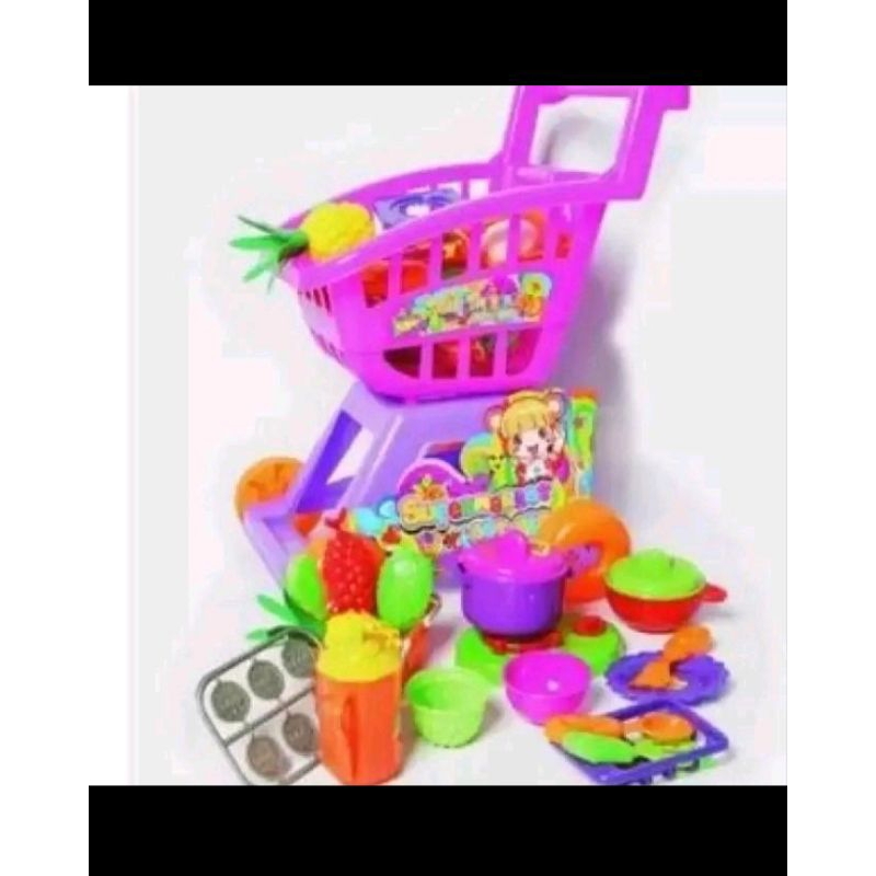 keranjang troli mainan anak perempuan Troli Supermarket dorong