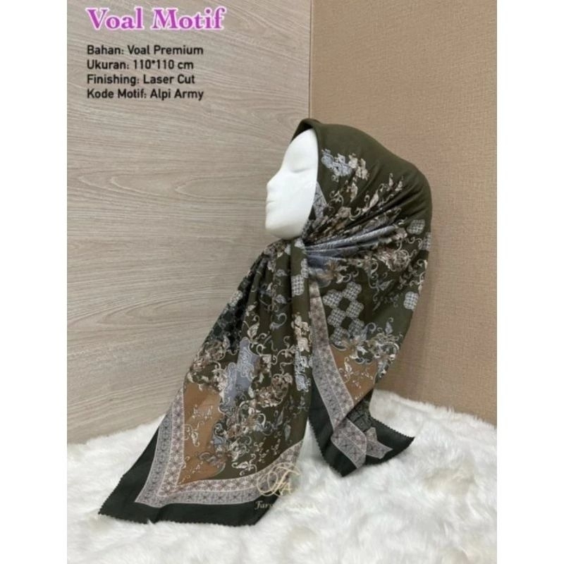HIJAB SEGIEMPAT VOAL MOTIF ALPI ARMY