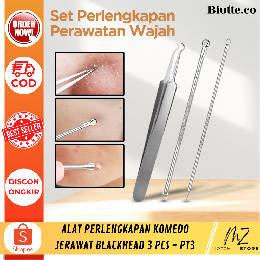 Alat Perlengkapan Komedo Jerawat Blackhead 3 PCS / aksesoris perawatan wajah / pinset komedo / set a