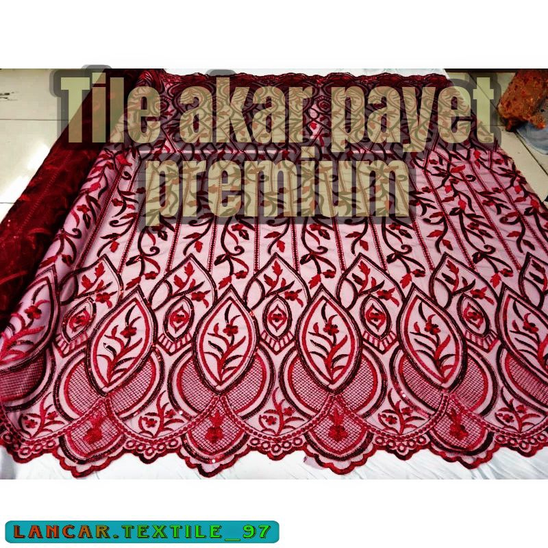 Kain tile akar bordir mutiara payet