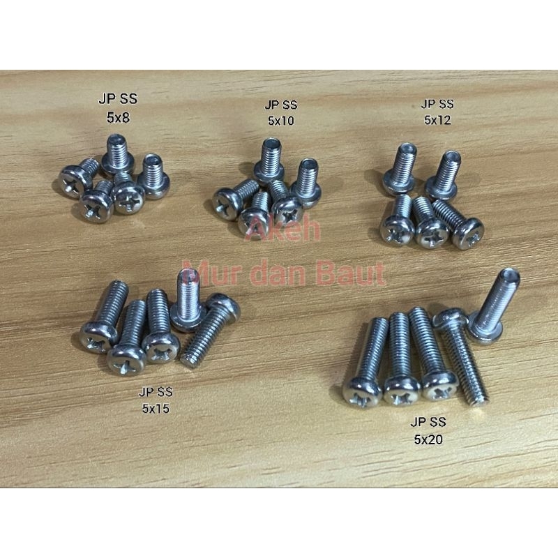 Baut JP Stainless 304 M5 / Baut Pan Head M5 / Baut JP M5 Stainless 304 Murah
