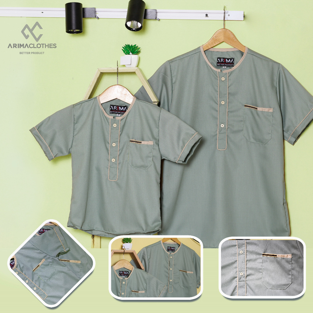 Siap Kirim Sage Green Koko Couple Ayah Anak Lengan Pendek