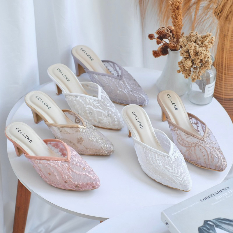 CELLENE Velo Lace Heels / brukat heels wanita 7cm wedding shoes
