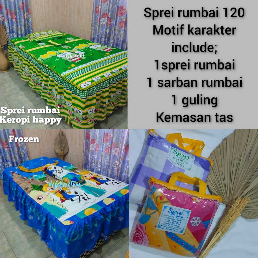 sprei rumbai 120 motif karakter termurah/sprei rumbai 120 motif bola