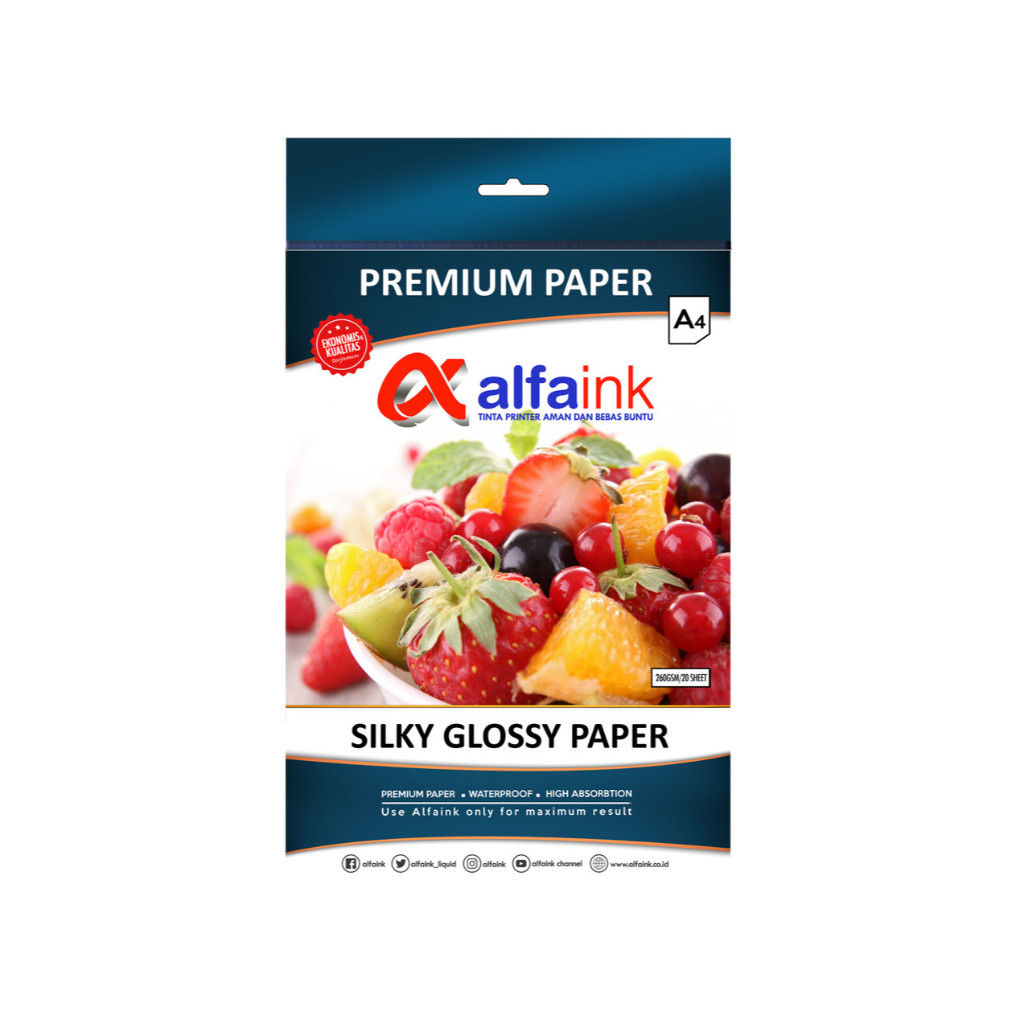 

Silky Glossy Photo Paper ALFAINK A4 260GSM Premium Kertas Foto - Pak ( 20 GSM )