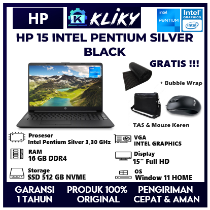 Laptop HP 15 Intel Pentium Silver Ram 16 GB Ssd 512 GB Black