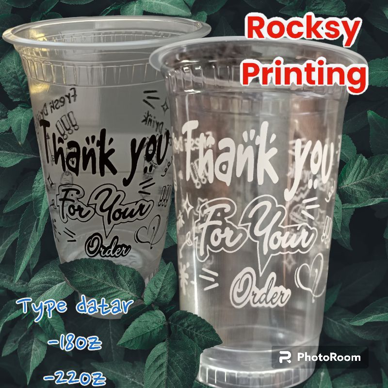 cup plastik 18oz & 22oz (datar) motif thank you.