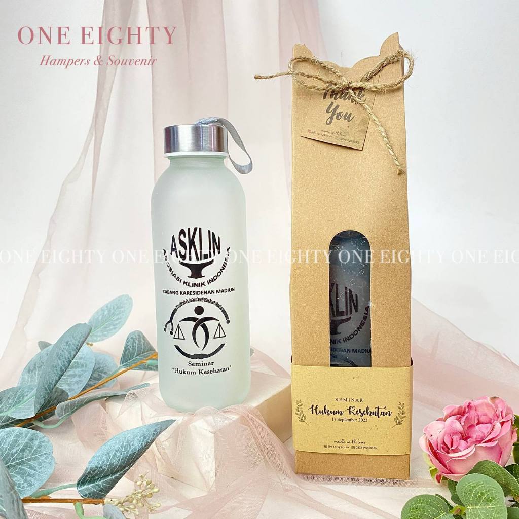 SOUVENIR TUMBLER BOTOL KACA KEMAS BOX RUSTIC SOUVENIR PERNIKAHAN BIRTHDAY ENGAGEMENT ANNIVERSARY WED