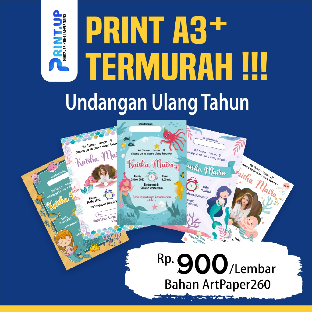 Undangan ulang tahun / ultah Mermaid undnagan anak / undangan custom / undangan custom / undangan ka