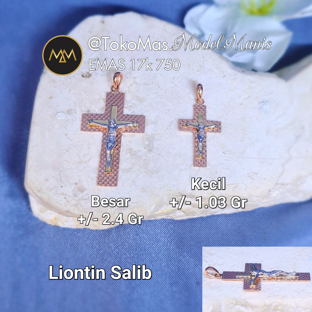 Liontin Salib Italy Emas Rosegold 750 kadar 17k