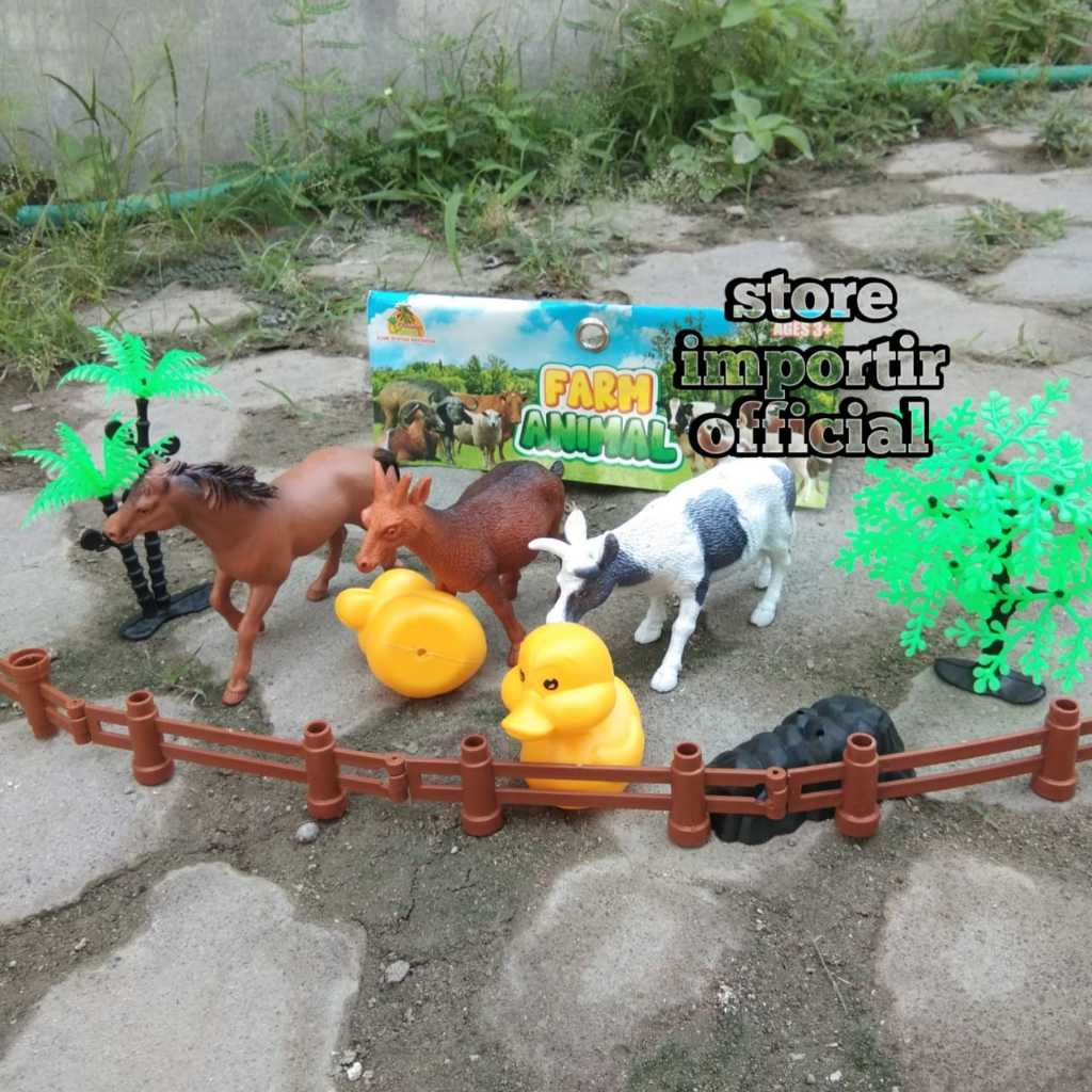 Mainan Anak Hewan Set Farm Animal OCT 122 6 Animal 6 pcs Set Pagar Dan Pohon | Mainan Anak Hewan Kar