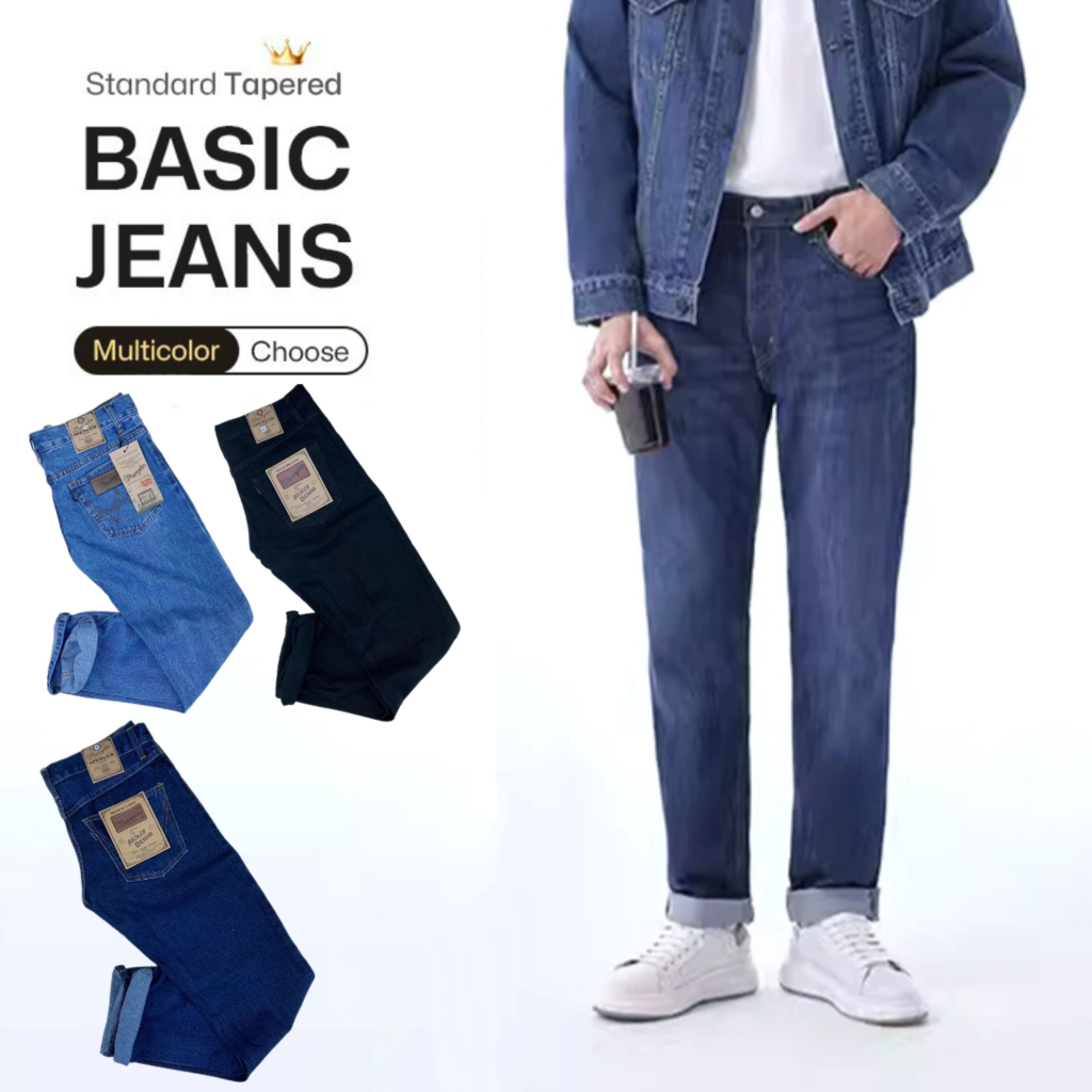 Denim Celana Jeans Pria Celana Gombrang Pria Jeans Cowok Dewasa Jeans Kulot Jumbo Korean Style Baggy Pants Straight Pants Hitam Biru Premium Kekinian Panjang Celana Longgar