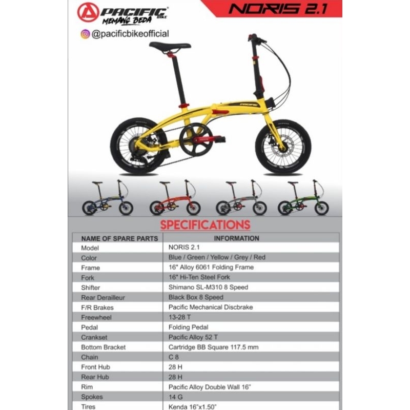 Sepeda Lipat 16 Pasific Noris 2.1