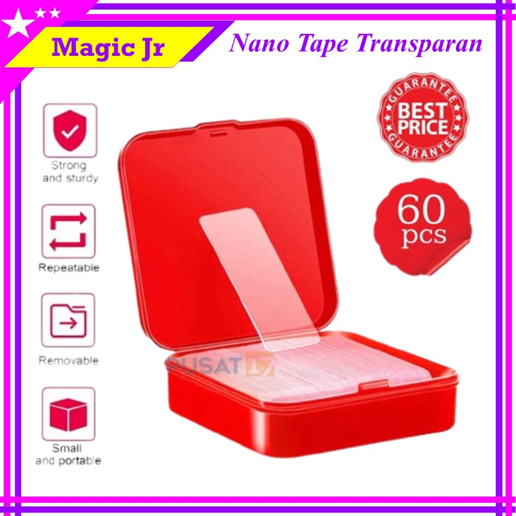 

Double tape mini isi 60pcs box transparan 2 sisi Lakban mini bening Serbaguna Nano tape mini 60pcs Kotak Tape perekat dua sisi Isolasi mini