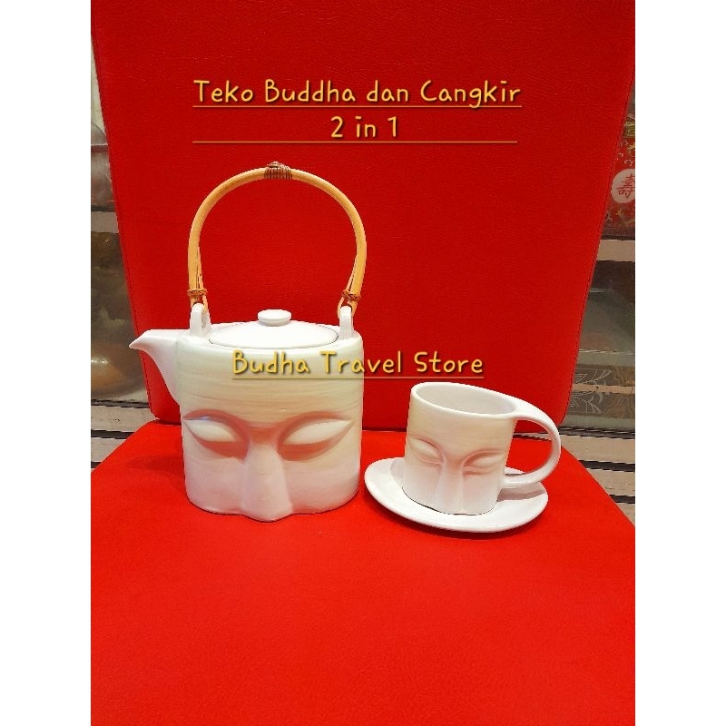 Teko Motif Buddha & Cangkir Budha Tea Pot Cup Buddha Face Unik