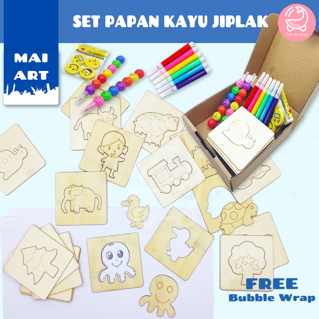 

Mai Art Box Set 32 Pcs Alat Tulis Mini Dan Alat Jiplak Kayu Tracing Gambar Pensil Penghapus Spidol