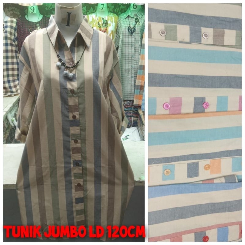 Tunik Jumbo Ld 120cm// Tunik motif salur pelangi