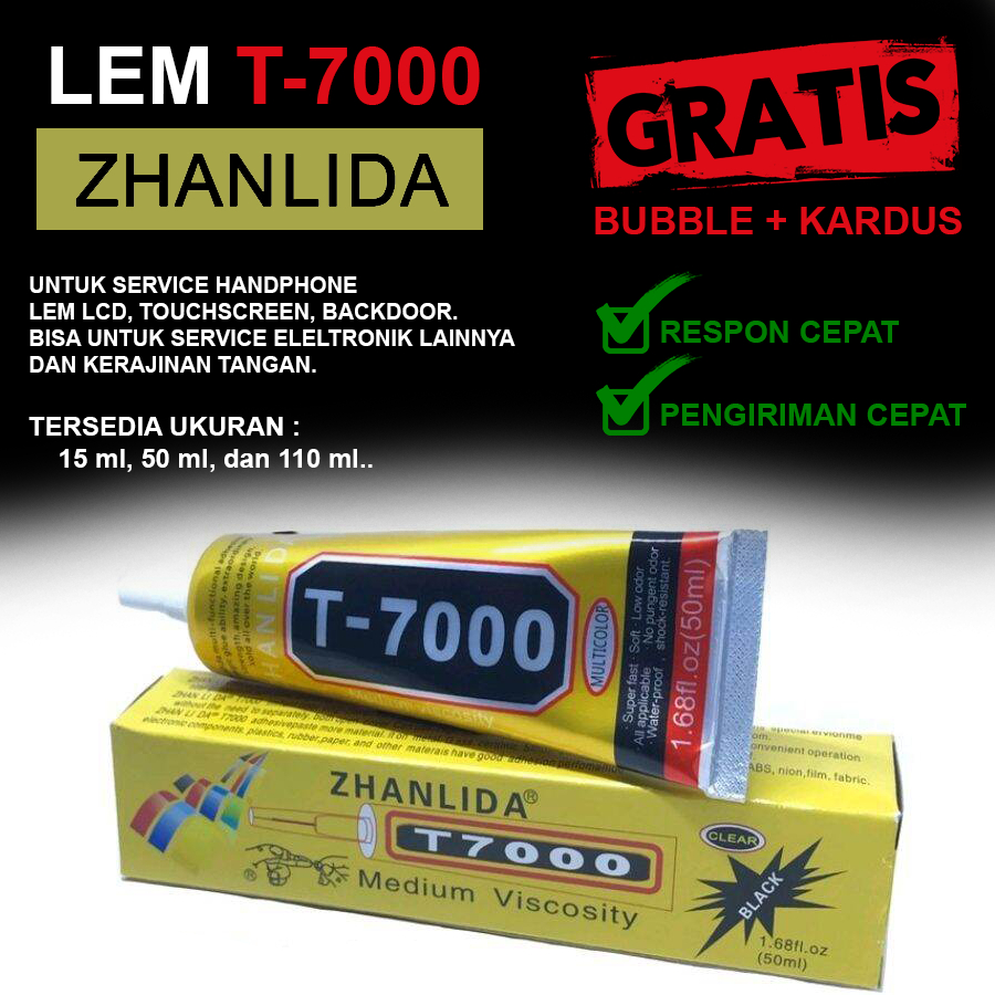 

Lem T-7000 (hitam), 50 ml Zhanlida, cocok untuk service HP, LCD
