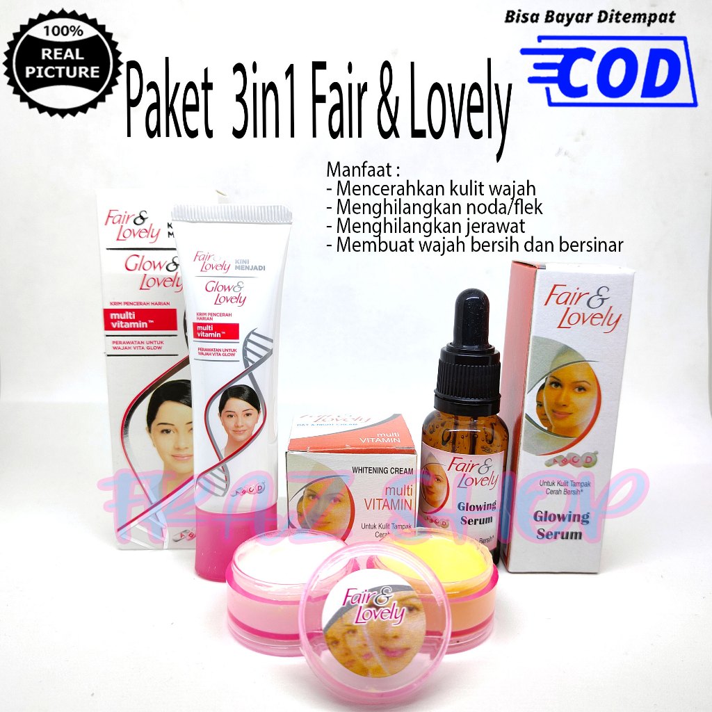 Glow And Lovely Pelembab Wajah BPOM Plus Cream Fair Siang Malam Dan Serum Fair & Lovely Glowing Heal