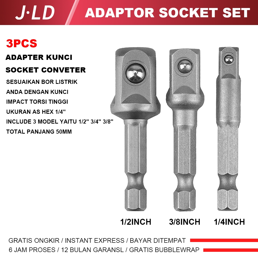 JLD adaptor socket set 3pcs Kunci Socket Impact Driver Converter 1/2,3/8,1/4inch Socket adaptor Sesu