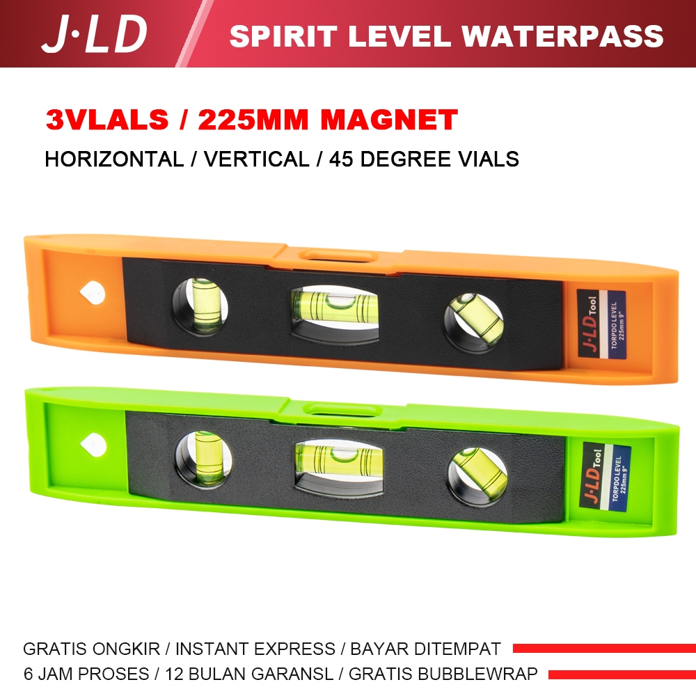 JLD 225mm Spirit Level Waterpass Magnet Akurat Perkakas HORIZONTAL / VERTICAL / 45 DEGREE VIALS