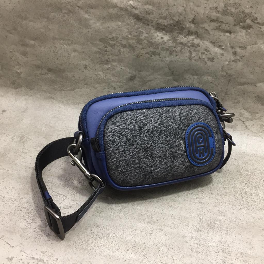 Tas coach pacer convertible double pouch in colorblock signature with coach patch blue