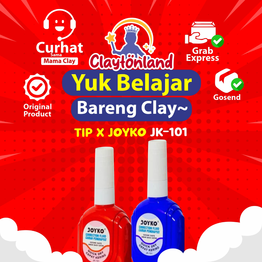 CORRECTION TAPE / TIP EX / CORRECTION FLUID /TIP X JOYKO BOTOL MERAH BIRU CAIR JK-101