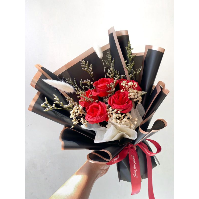 Buket Bunga Palsu Artificial Mixed Preserved Flower Bouquet Caspea Kado Ulang Tahun Wisuda Anniversa